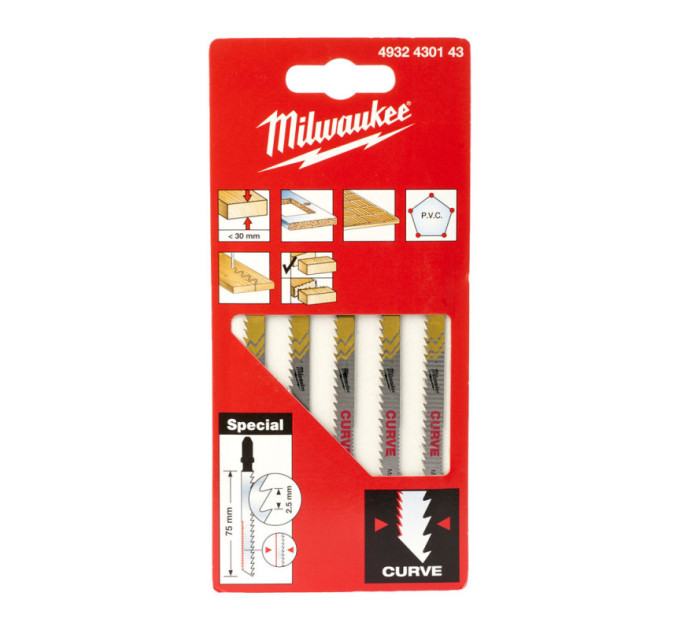 Полотна для лобзіка Curve MILWAUKEE, 75х2, 5мм, (5шт)