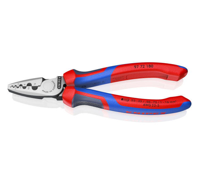 Инструмент для обжима контактных гильз 0,25-16,0мм², 180мм KNIPEX 97 72 180, фосфатированный