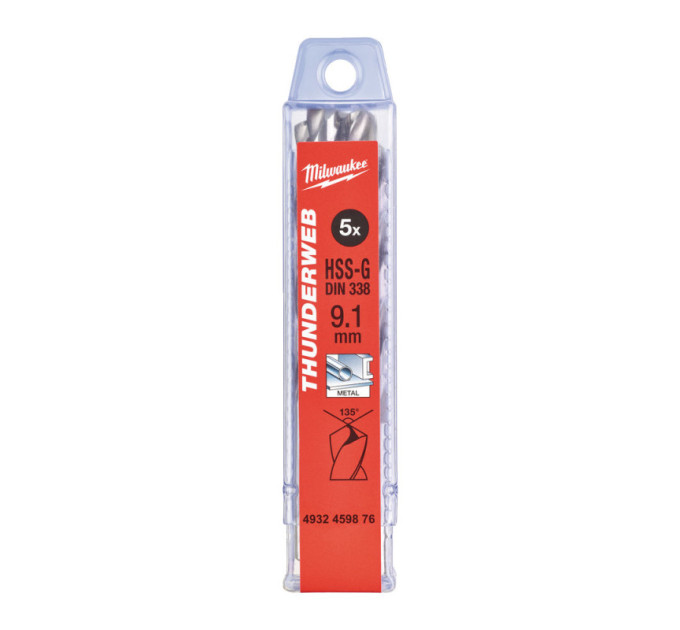Свердло по металу THUNDERWEB HSS-G MILWAUKEE, DIN338, Ø9,1 х125х81мм, (5шт)