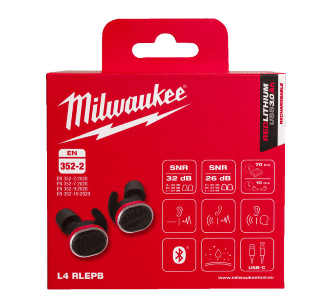 Наушники для работы с защитой слуха L4 RLEPB-301 USB Bluetooth MILWAUKEE REDLITHIUM