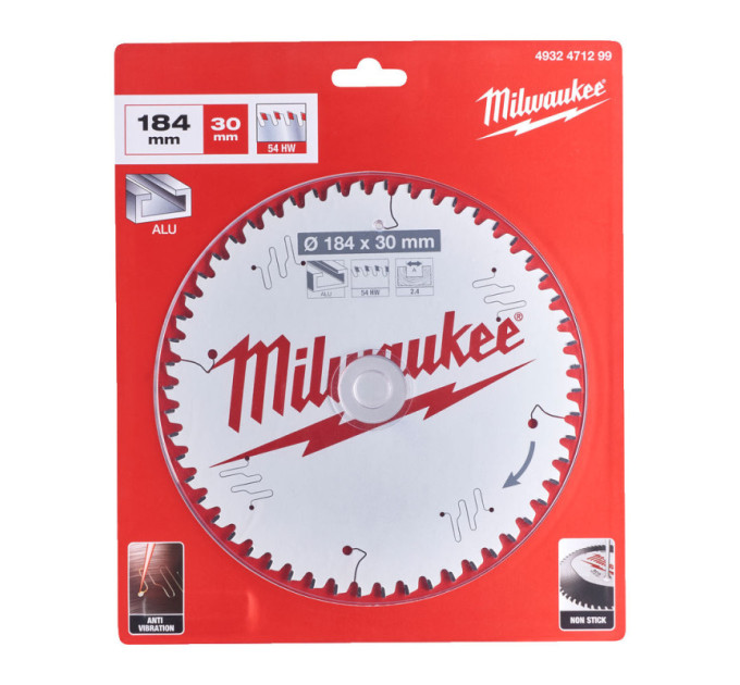Диск пильний по алюмінію PFTE MILWAUKEE, Ø184х30х2, 4мм, 54 зуб.