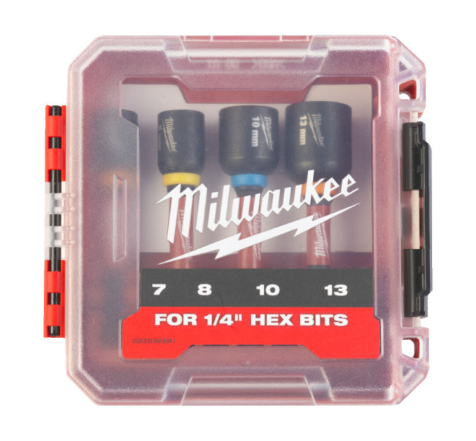 Набор насадок торцевых магнитных под внешний 6-гранник ShW MILWAUKEE, (7, 8, 10 ,13мм) (4 шт)