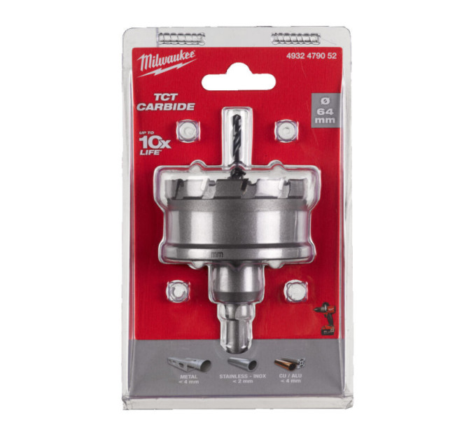 Цельная коронка Holesaw TCT MILWAUKEE для стали/нержавеющей стали, Ø64мм