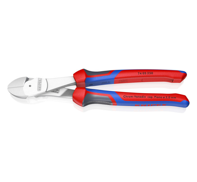 Кусачки боковые (бокорезы) особой мощности, Ø4,6мм, 250мм KNIPEX 74 05 250, хромированные