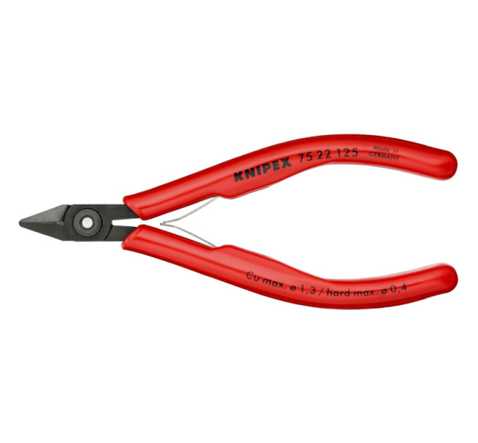 Кусачки боковые (бокорезы) для электроники, Ø0,9мм, 125мм KNIPEX 75 22 125, фосфатированные