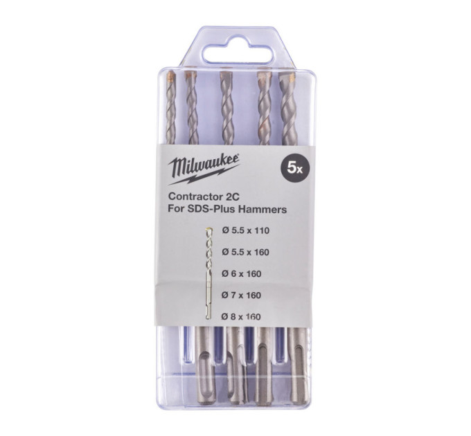 Набор буров SDS-PLUS Contractor MILWAUKEE, (5,5/5,5/6/7/8мм) (5шт)