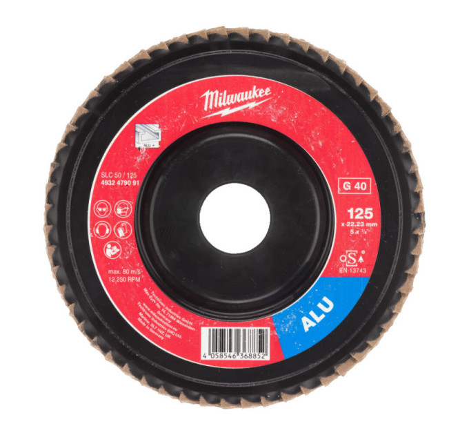 Лепестковый диск SLC50/125G40 ALUMINIUM 125 мм / зерно 40 MILWAUKEE