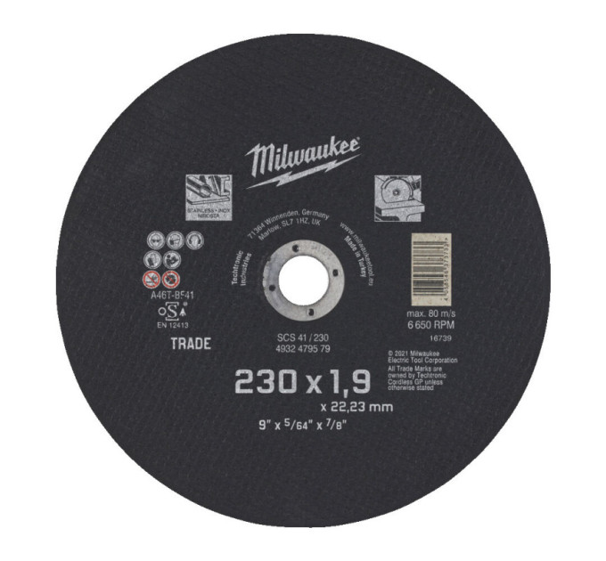 Диск отрезной по металлу MILWAUKEE Trade, SCS 41/230х1.9 PRO+, Ø230мм