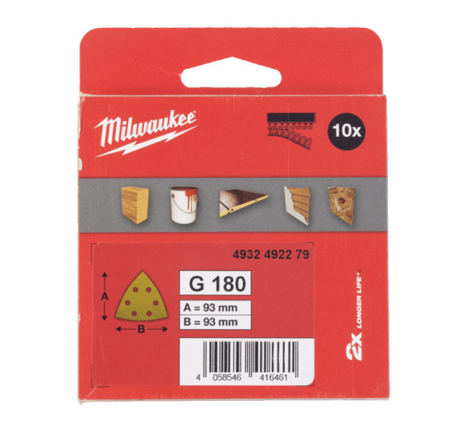 Шліфувальні листи HP MILWAUKEE, 93х93х93мм HL, зерно 180, (10шт)