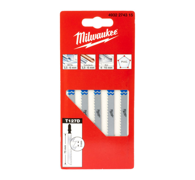 Полотна для лобзика T127D MILWAUKEE, 75х3, 0мм, (5шт)