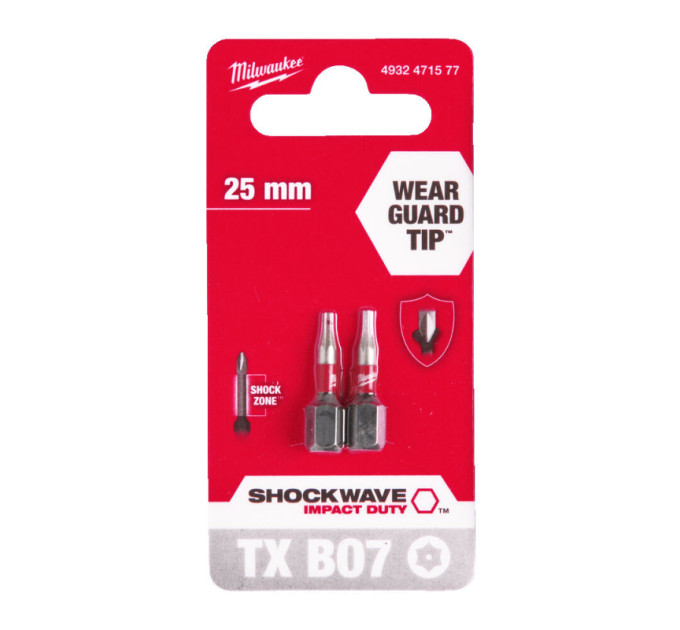 Біта SHOCKWAVE MILWAUKEE, TX BO7, 25мм, (2шт)
