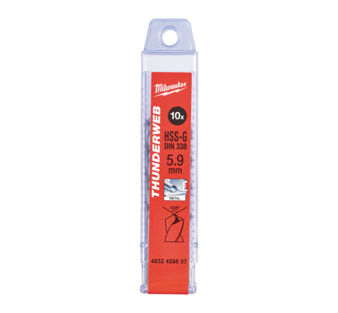Свердло по металу THUNDERWEB HSS-G MILWAUKEE, DIN338, Ø5,9 х93х57мм, (10шт)