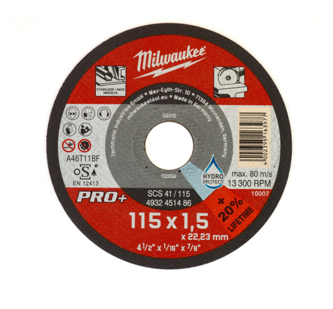 Диск отрезной по металлу MILWAUKEE, SCS 41/115х1.5 PRO+, Ø115мм