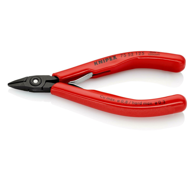 Кусачки боковые (бокорезы) для электроники, Ø0,8мм, 125мм KNIPEX 75 52 125, фосфатированные