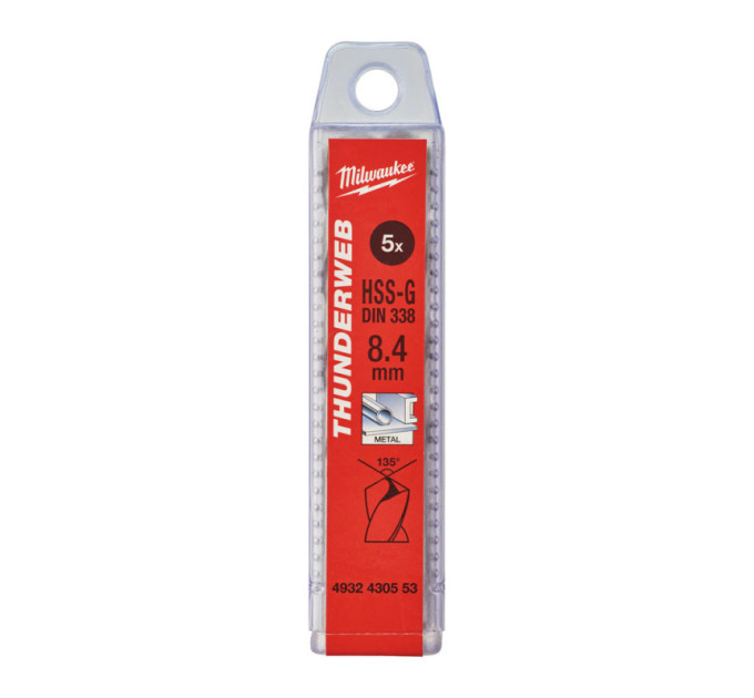 Сверло по металлу THUNDERWEB HSS-G MILWAUKEE, DIN338, Ø8,4x117х75мм, (5шт)