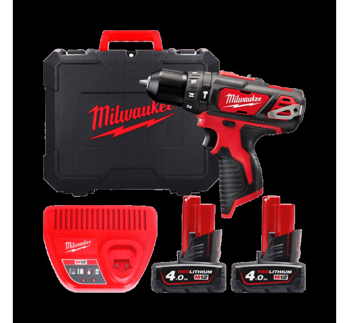 Дриль-шуруповерт акумуляторна ударна MILWAUKEE M12 BPD-402C (30Нм)(ЗУ+2ак.Х4Ач+кейс)