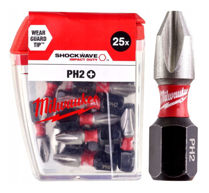 Бита SHOCKWAVE MILWAUKEE, PH2, 25мм, (25шт)