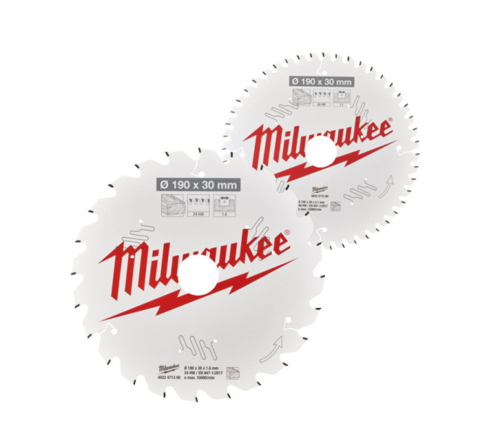 Набір дисків пильних MILWAUKEE Ø190х30х24зуб. + Ø190х30х48зуб.