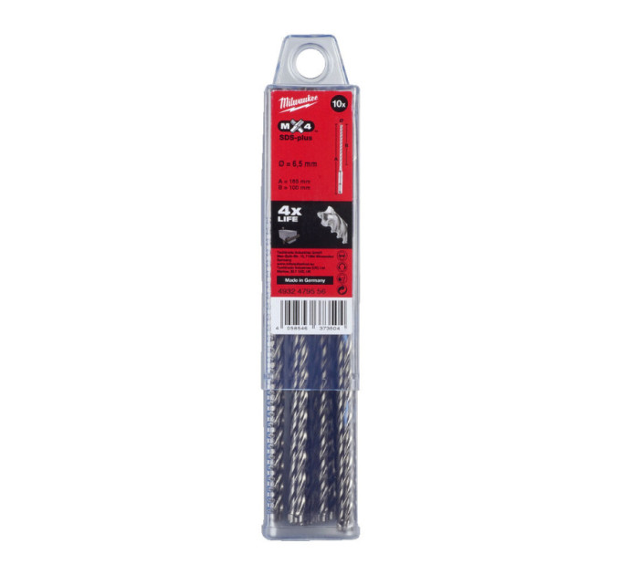 Бур SDS-PLUS MX4 MILWAUKEE, Ø6,5х165х100мм, (10шт)
