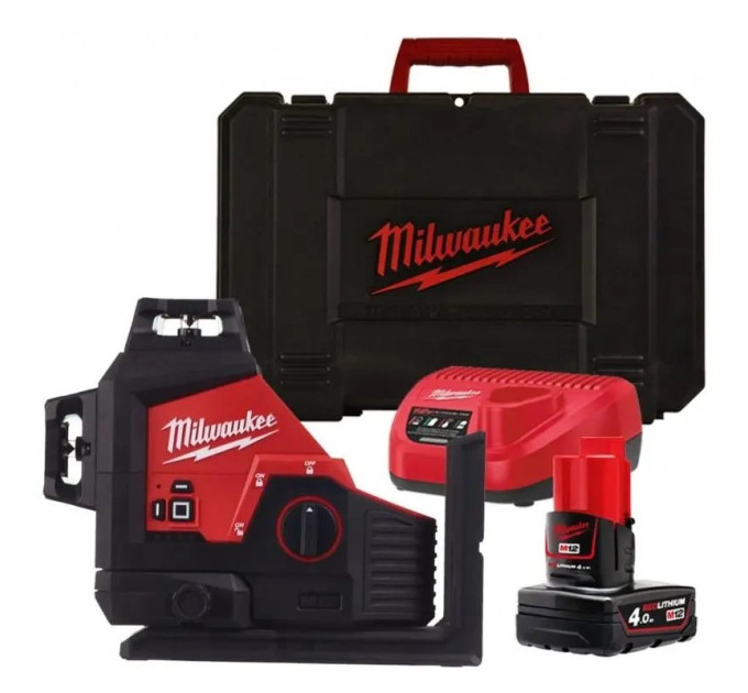Нивелир лазерный аккумуляторный 3D MILWAUKEE M12 3PL-401C (360˚, зелёный луч) (ЗУ+1Х4Ач+кейс)