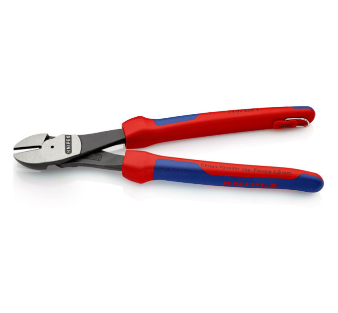 Кусачки боковые (бокорезы) особой мощности, Ø4,6мм, 250мм KNIPEX 74 02 250 T BK, с страховкой,фосфат