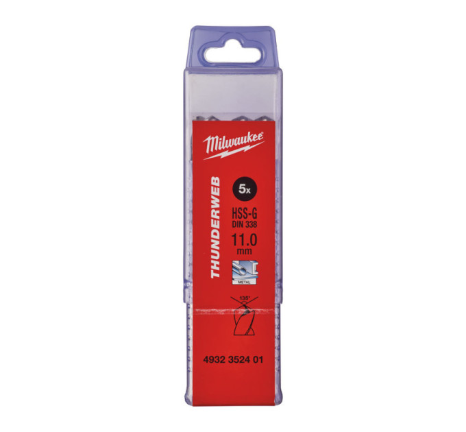 Свердло по металу THUNDERWEB HSS-G MILWAUKEE, DIN338, Ø11,0x142х94мм, (5шт)