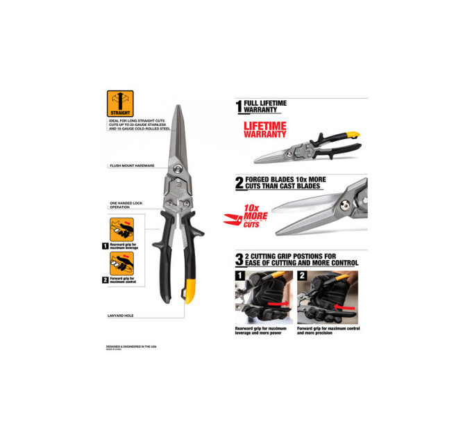 Ножницы по металлу TOUGHBUILT TB-H4-60-SL, 300мм удлиненные прямые