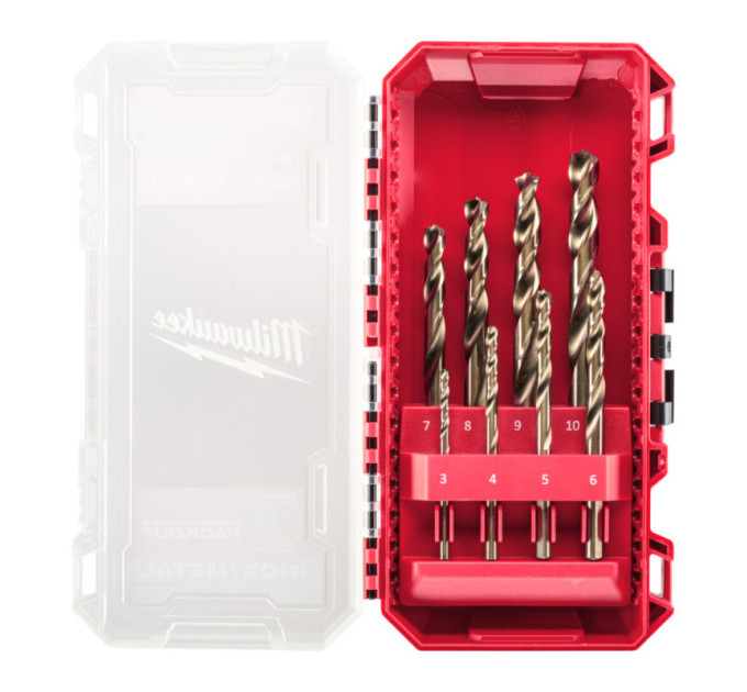 Набор сверл по металлу кобальтовых HSS-Co PACKOUT MILWAUKEE, DIN338, (8шт) (3-10мм)