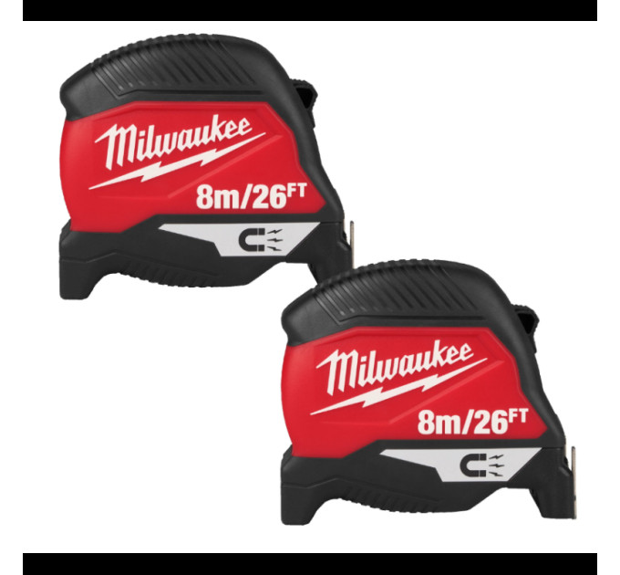 Набор рулеток магнитных MILWAUKEE, GEN 4 8м/26фт (ширина 30мм) (2шт)