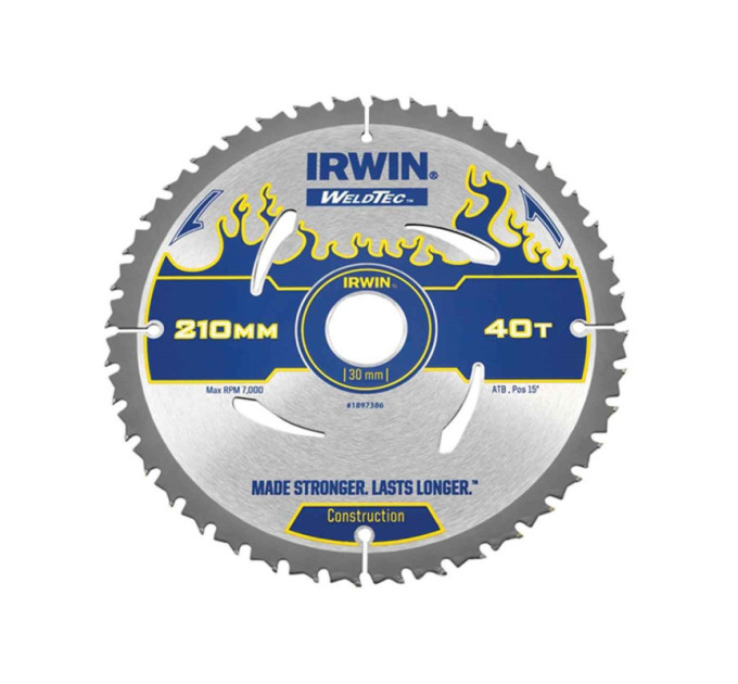 Диск пильный по деревоматериалам Weldtec CSB 210/T40х30/20, IRWIN