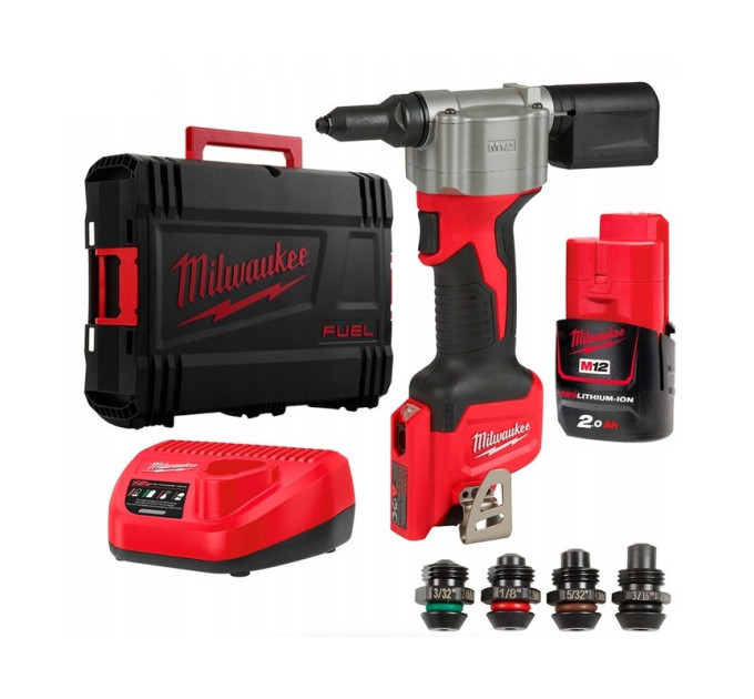 Заклепочник аккумуляторный MILWAUKEE M12 BPRT-201X Ø закл. 2,4-4,8мм (ЗУ+1акХ2ач+HDкейс)