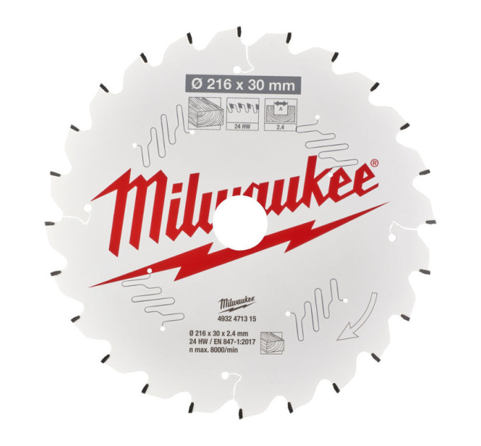 Диск пильний по дереву для торцевих пилок PFTE MILWAUKEE, Ø216х30х2, 4мм, 24 зуб.