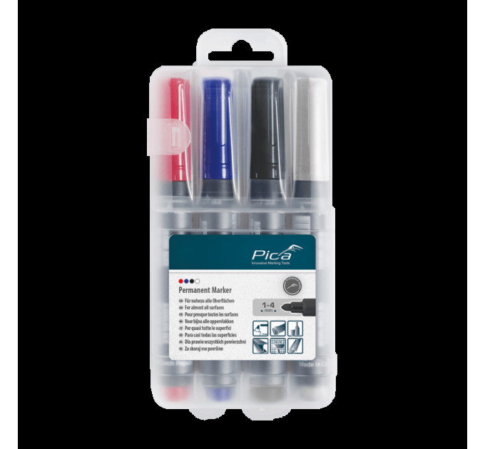 Набор маркеров перманентных Pica 520/04 Classic Permanent Marker (красый/ синий/черный/белый), 4шт
