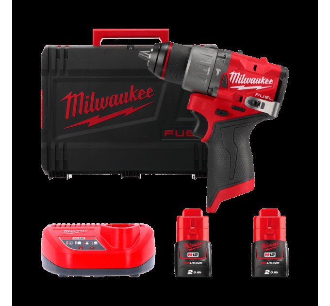 Дриль-шуруповерт акумуляторний безщітковий ударний MILWAUKEE M12 FPD2-202X (37Нм) (ЗУ+2Х2Ач+HDкейс)