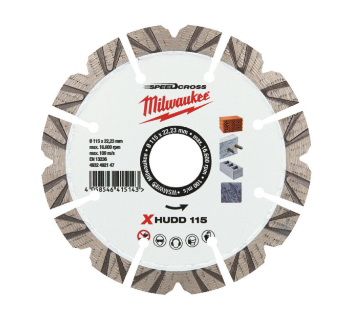 Диск алмазный Speedcross MILWAUKEE XHUDD 115, Ø115мм (железобетон, гранит)