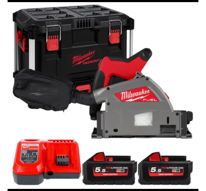 Пила дисковая погружная аккумуляторная бесщеточная MILWAUKEE M18 FPS55-552P Ø165мм (ЗУ+2Х5.5Ач+кейс)
