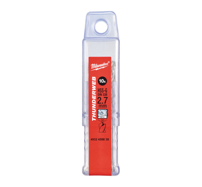 Свердло по металу THUNDERWEB HSS-G MILWAUKEE, DIN338, Ø2,7 х61х33мм, (10шт)