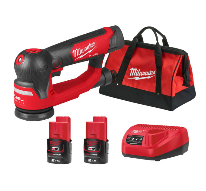 Шлифмашина эксцентриковая аккумуляторная MILWAUKEE M12 FSDR75-202B, Ø75мм (ЗУ+2акк.Х2Ач+сумка)