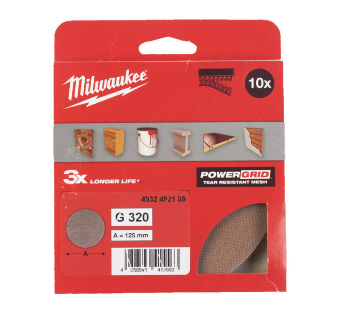 Сетка шлифовальная PG Mesh HL MILWAUKEE, Ø125мм, зерно 320, (10шт)
