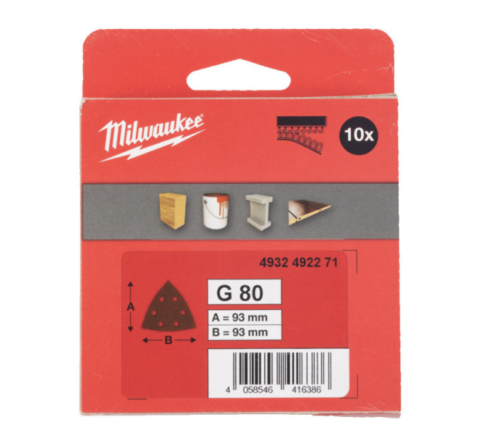 Шлифовальные листы MILWAUKEE, 93х93х93мм HL, зерно 80, (10шт)