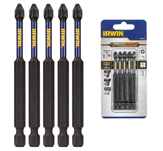 Бита IMPACT PRO 1/4"/89мм PH2 5шт, IRWIN
