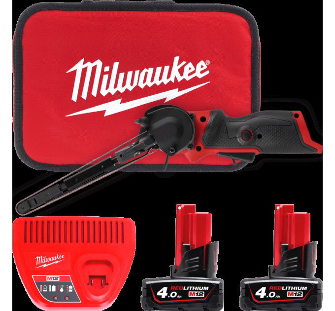 Шліфмашина стрічкова акумуляторна безщіткова MILWAUKEE M12 FBFL13-402B (13мм) (ЗУ+2Х4Ач+сумка)