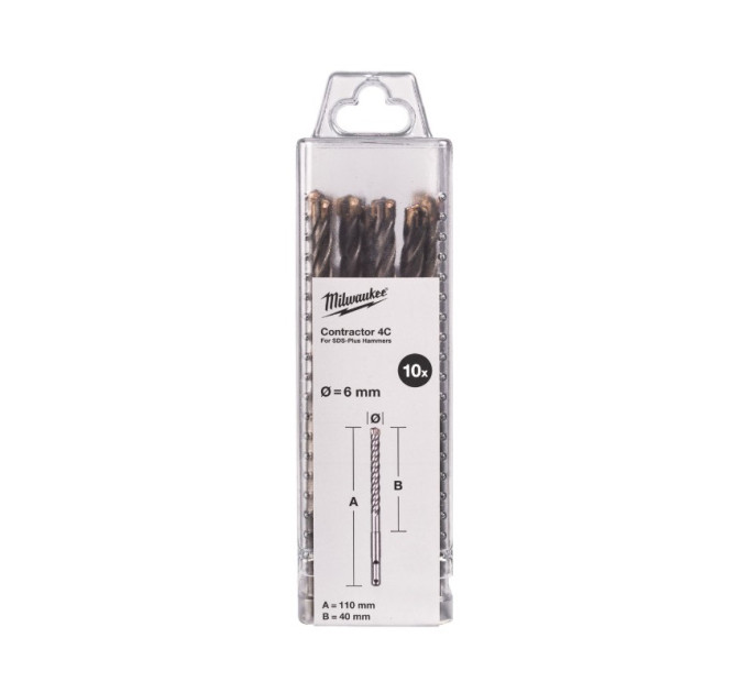 Бур SDS-PLUS 4C Contractor MILWAUKEE, Ø6х110мм, (10шт)