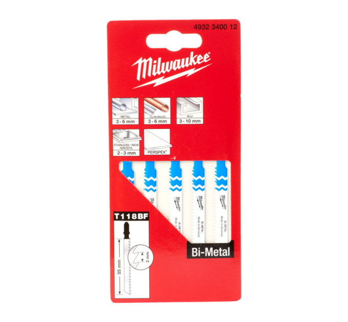 Полотна для лобзика T118BF Bi-Metal MILWAUKEE, 55х2,0мм,(5шт)