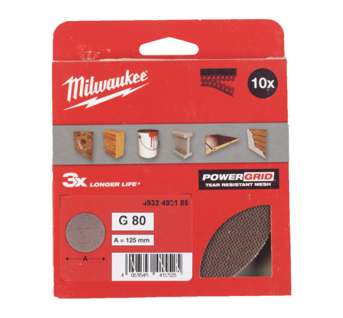 Сетка шлифовальная PG Mesh HL MILWAUKEE, Ø125мм, зерно 80, (10шт)