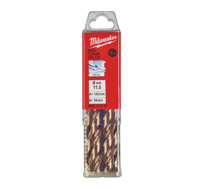 Свердло по металу HSS-Co MILWAUKEE, DIN338, Ø11,5х142х94мм, (5шт)