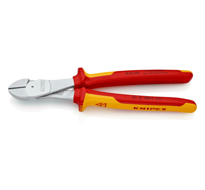 Кусачки боковые (бокорезы) особой мощности, Ø4,6мм, 250мм VDE KNIPEX 74 06 250, хромированные