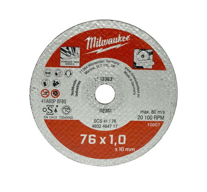 Диск відрізний по металу MILWAUKEE, SCS41/76х1; Ø76мм для M12 FCOT (5шт)