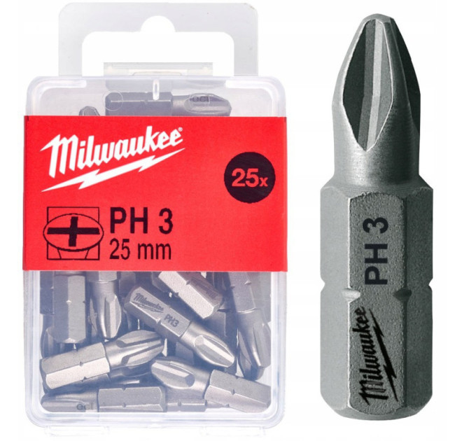 Бита MILWAUKEE, PH3, 25мм, (25 шт)