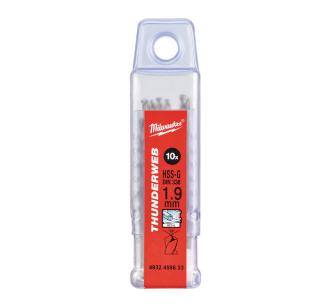 Свердло по металу THUNDERWEB HSS-G MILWAUKEE, DIN338, Ø1,9 х46х22мм, (10шт)